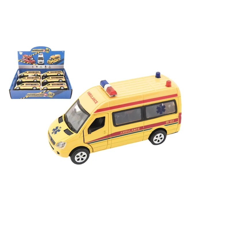 Teddies Auto sanitka kov/plast 15cm na batérie so svetlom so zvukom na spätné natiahnutie