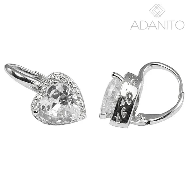 Strieborné náušnice srdiečka so zirkónmi ADANITO SSN024875