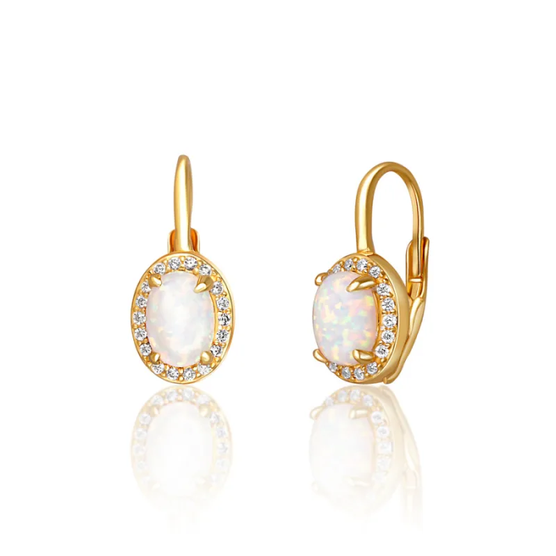Pozlátené strieborné opálové náušnice so zirkónmi JVD SVLE0693SH2GO00
