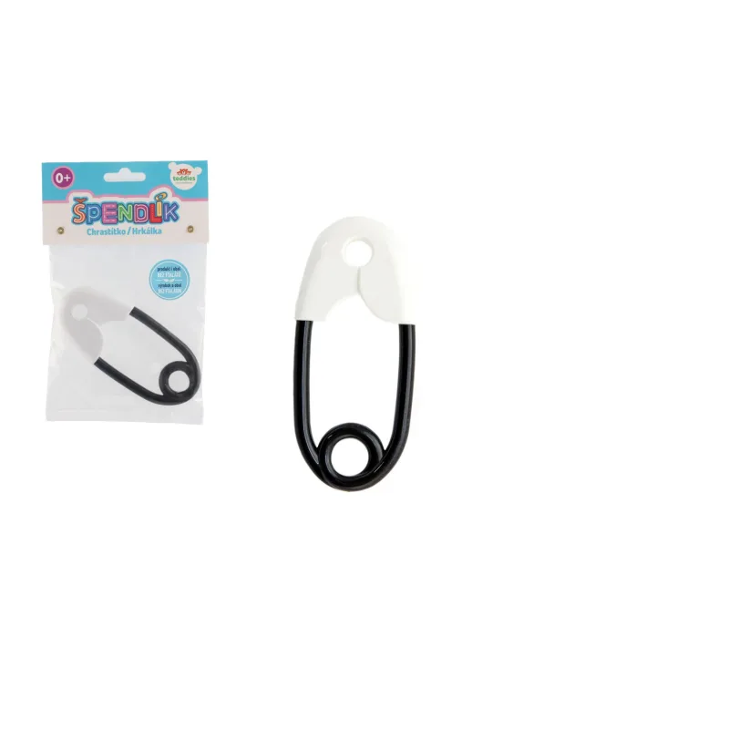 Teddies Hrkálka špendlík plast 12cm bielo-čierne 12x19cm v sáčku 0m+