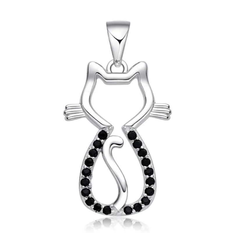 Strieborný prívesok mačka s čiernymi zirkónmi ADANITO SLP1063