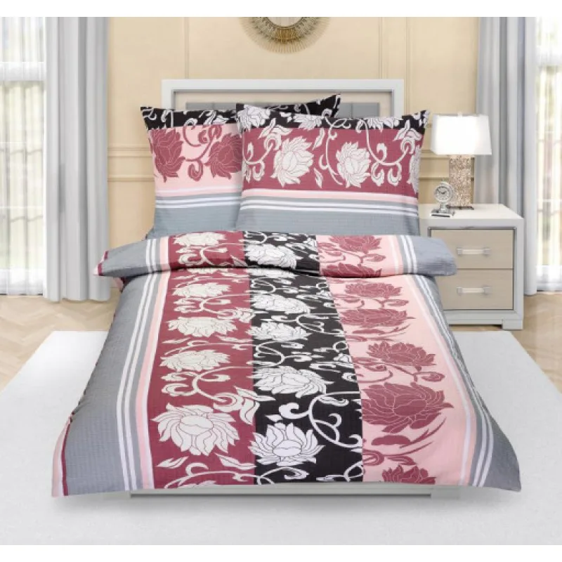Bellatex Krepové povlečení Šedorůžová Pivoňka, 140x200, 90x70 cm