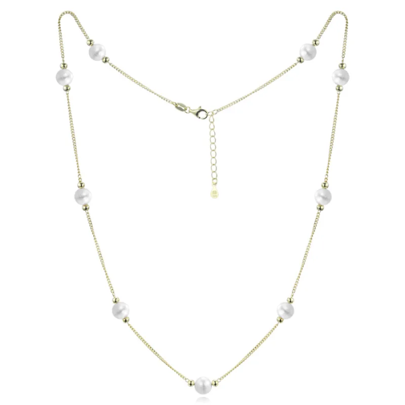 Pozlátený strieborný náhrdelník s prírodnými perlami MINET JMAS7056GN47