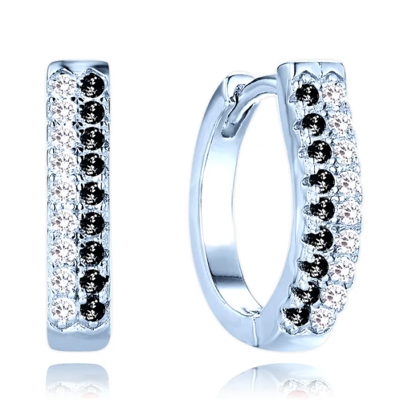 Luxusné strieborné náušnice s bielymi a čiernymi zirkónmi MINET JMAS0291NE00