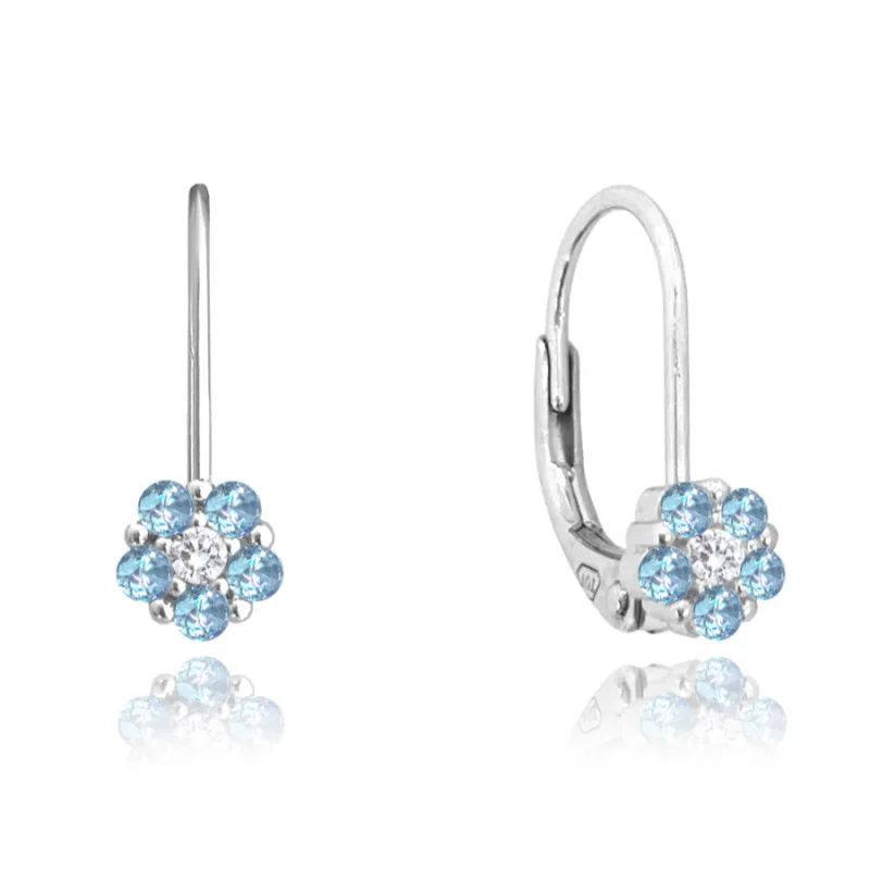 Strieborné náušnice kvietky so svetlo modrými zirkónmi MINET JMAD0037AE00