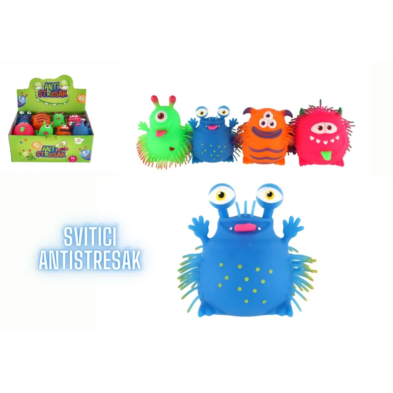 Teddies Loptička príšerka antistresová mačkacia silikónová 11cm na batérie so svetlom 4 druhy