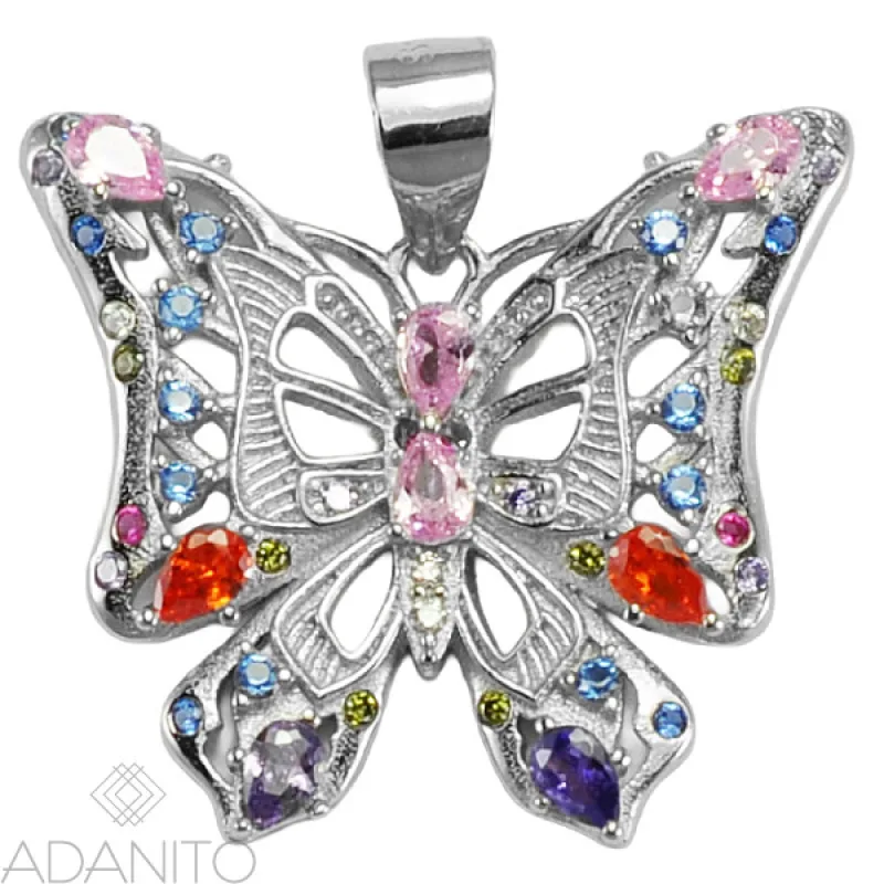 Strieborný prívesok motýľ s farebnými zirkónmi ADANITO SLP826