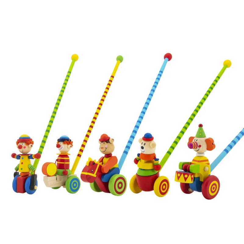 Teddies Strkadlo klaun tlačiaci 60cm drevo s tyčkou mix farieb v sáčku 12m+