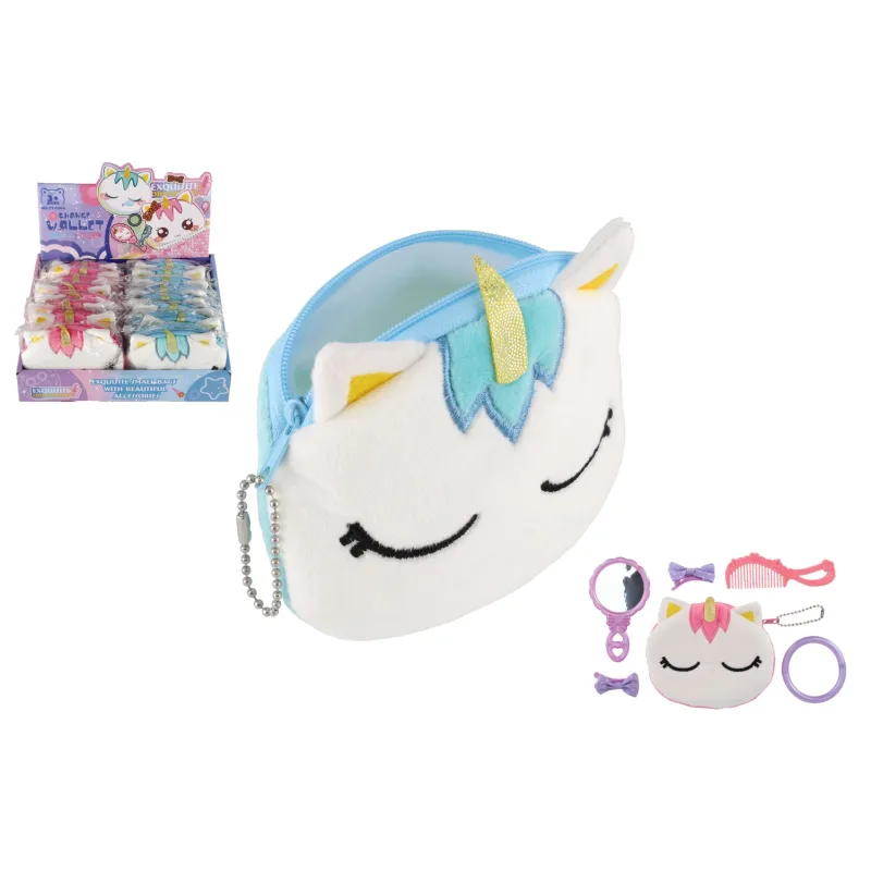 Teddies Peňaženka dievčenská jednorožec semiš 12x10cm s doplnkami do vlasov 2 farby