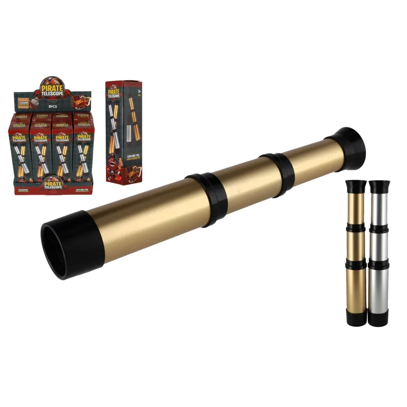 Teddies Ďalekohľad pirátsky plast 19cm 2 farby v krabičke 5x19x5cm