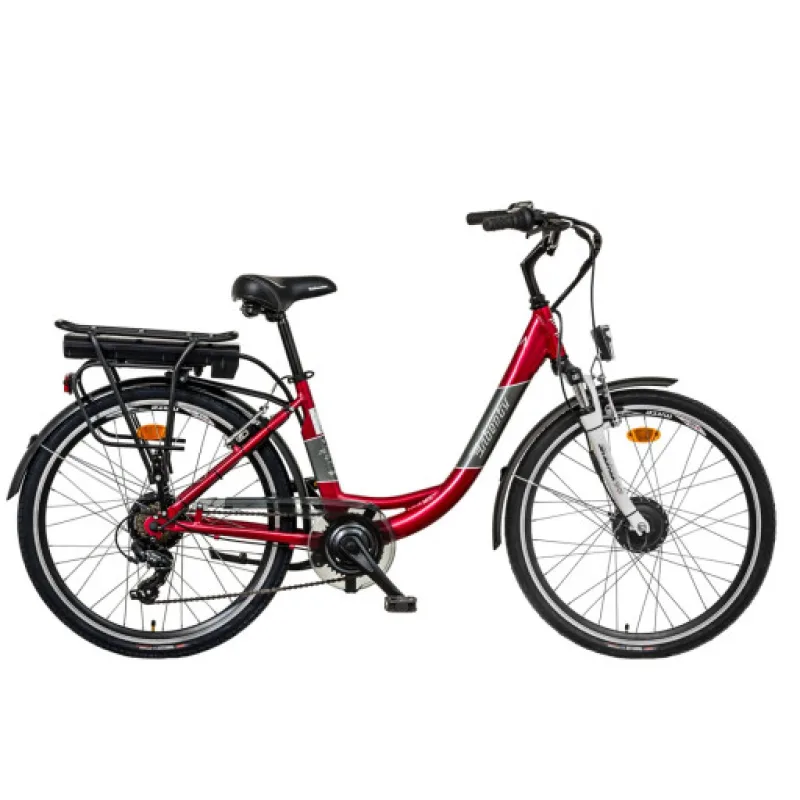 Liberty elektrokolo e-VIA 6 spd 26" přední motor, 36V/10,4Ah, 2025 červené, Přední vidlice Pevná