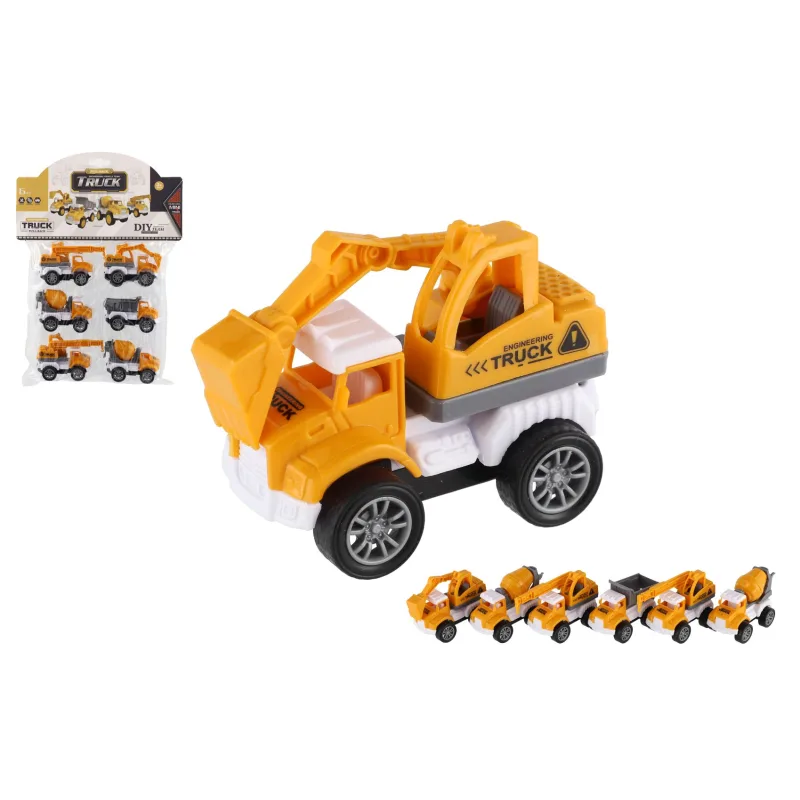 Teddies Auto stavebné mini 6ks plast 7-8cm na spätné natiahnutie v sáčku