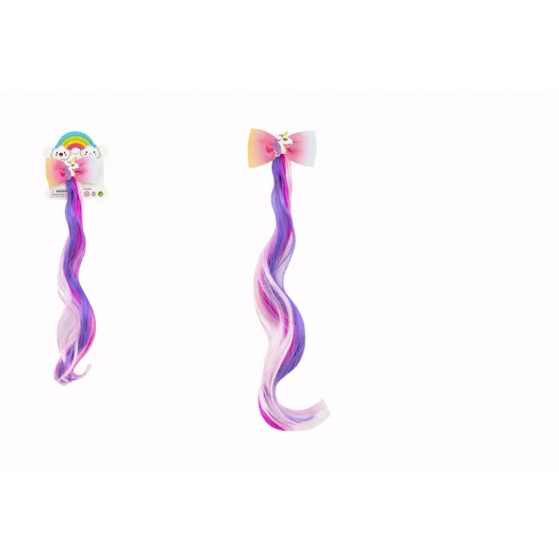 Teddies Spona do vlasov mašľa s jednorožcom s dúhovým príčeskom kov/plast 7x30cm v sáčku