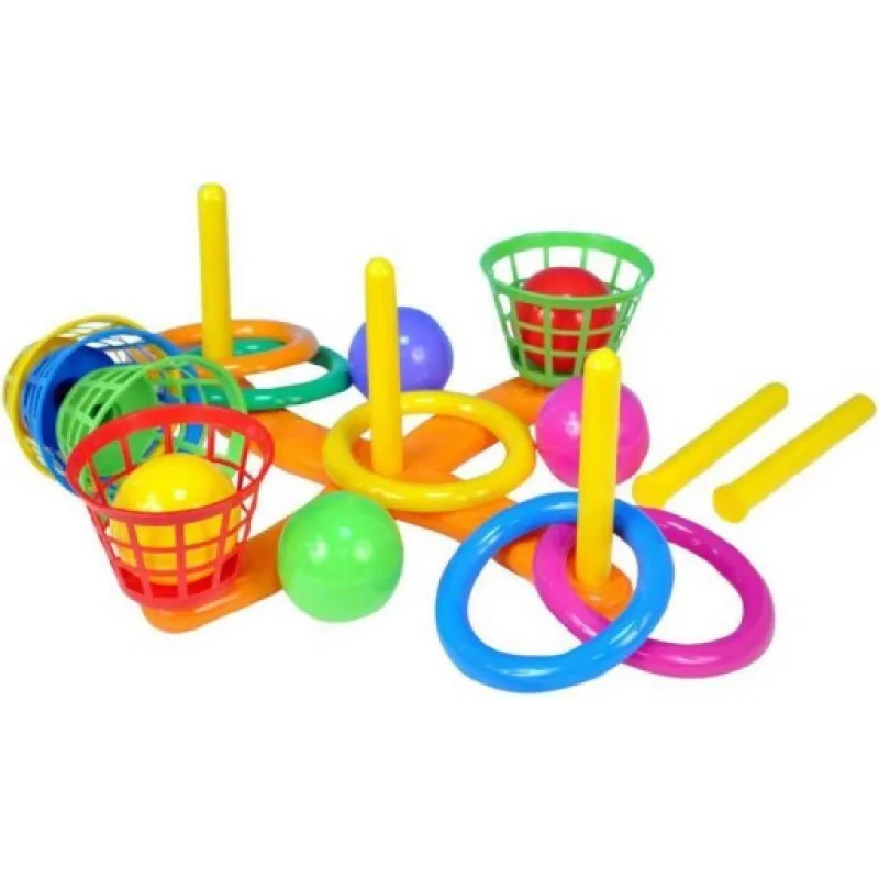 Teddies Kříž s košíky a míčky, kroužky do písku