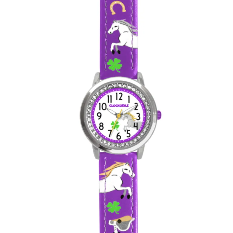 Fialové dievčenské detské hodinky a kamienky KONÍK CLOCKODILE CWG5130