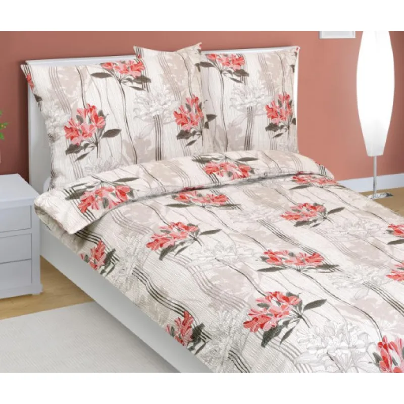 Bellatex Povlečení bavlna, Kvítek červeno-béžový - 140x200, 70x90 cm