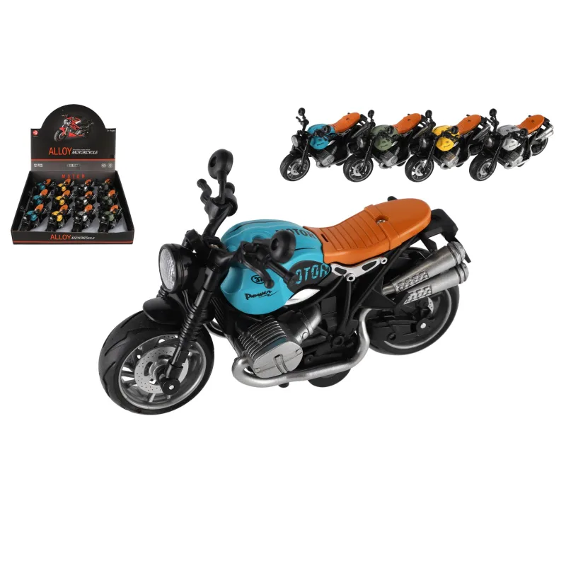 Teddies Motorka plast 13cm na spätné natiahnutie na batérie so svetlo, zvukom 4 farby