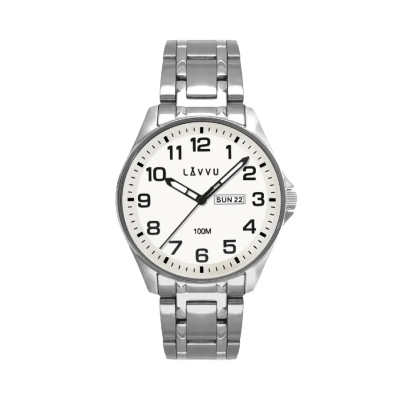 Oceľové pánske hodinky Bergen White so svietiacim číselníkom LAVVU LWM0140