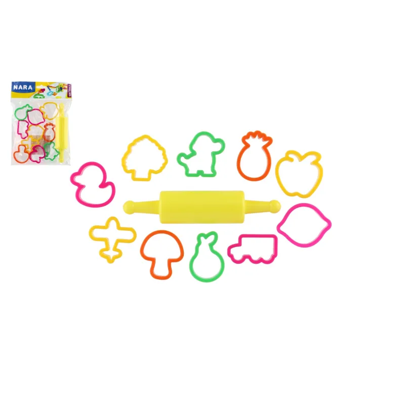Teddies Tvorítka/Vykrajovačky NARA na modelínu s valčekom plast 11ks v sáčku 15x19cm