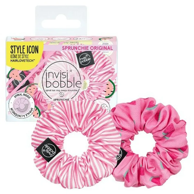 INVISIBOBBLE SPRUNCHIE DUO Fruit Fiestae 2ks - Látkové gumičky - ružovo biela + ružová s melónmi