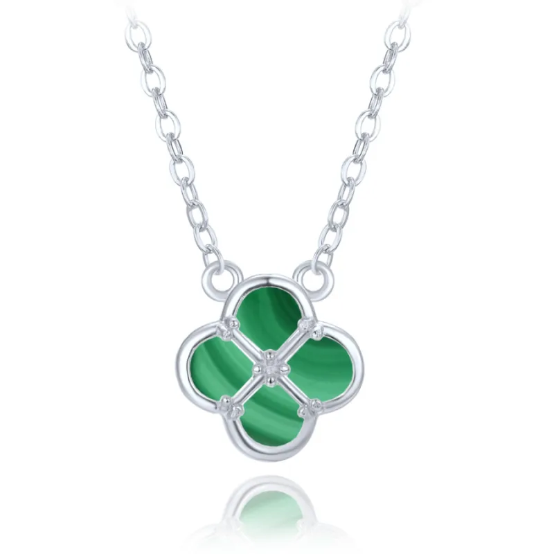 Strieborný náhrdelník ďatelina s malachitom MINET JMAS7058ZN47