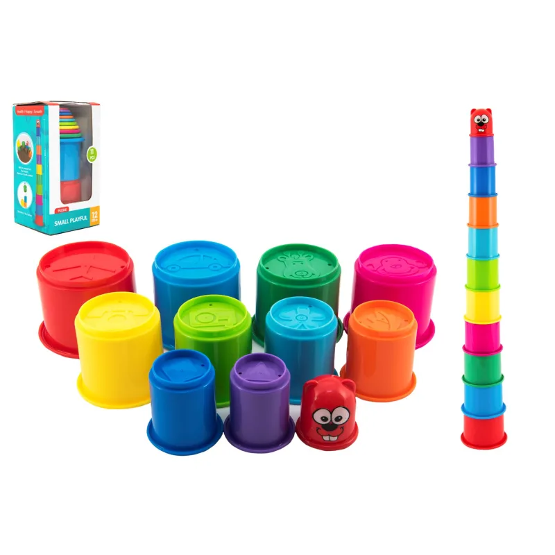 Teddies Kubus pyramída skladačka okrúhla plast 11ks v krabici 11x20x11cm 12m+