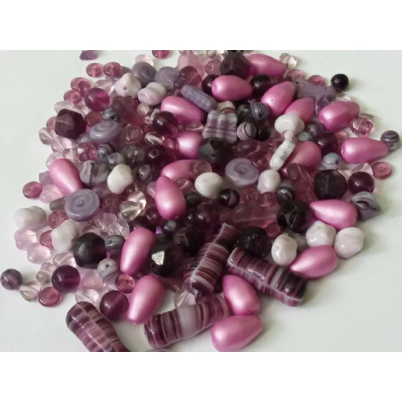 Skleněné korálky Jablonec - Fialový mix 150g