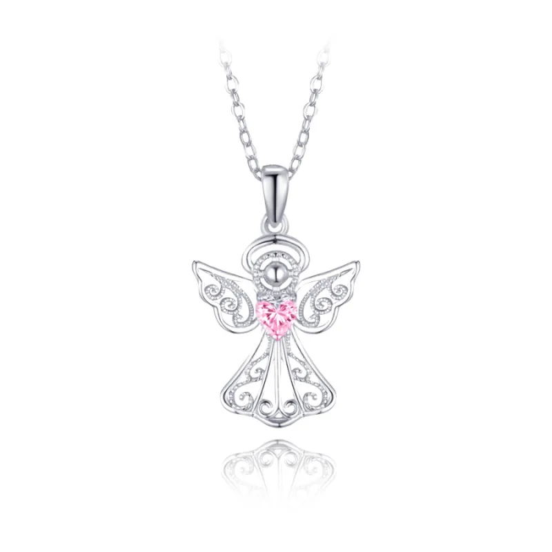 Strieborný náhrdelník anjel s ružovým zirkónom MINET JMAN0599PN45