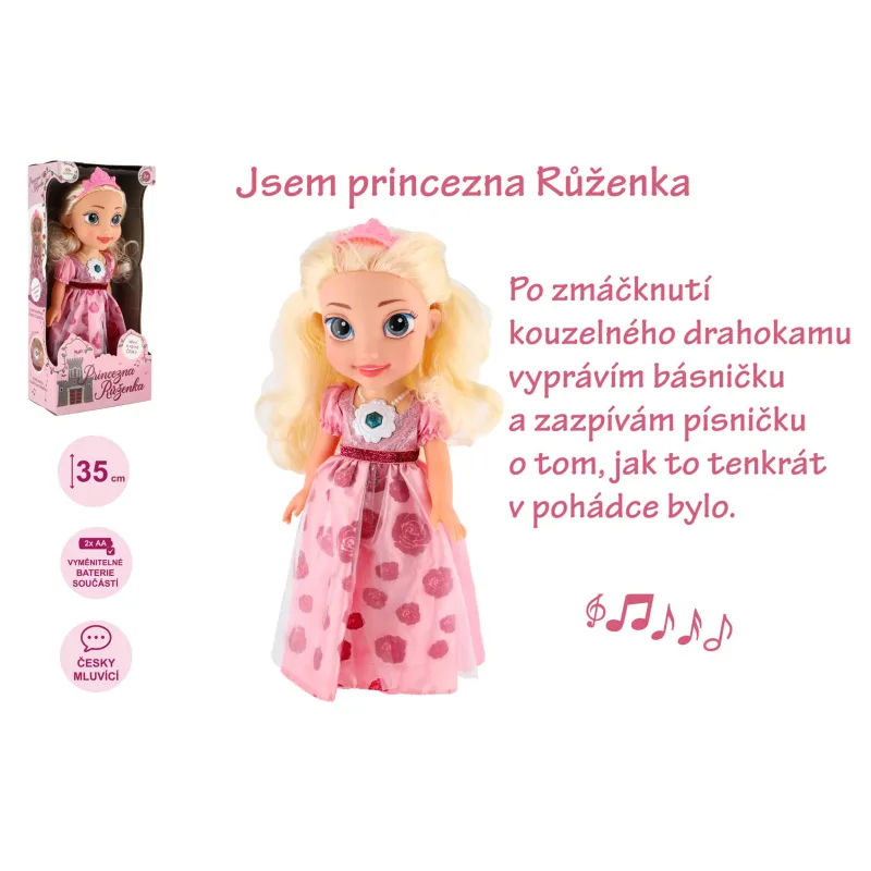 Teddies Bábika princezná Ruženka plast 35cm slovensky hovoriaca na batérie so zvukom v krabici 17x37x10cm