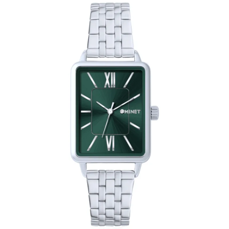 Zelené dámske hodinky SIENA so strieborným oceľovým remienkom MINET MWL5438