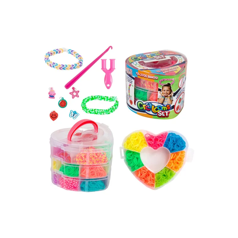 Teddies Urob si svoj náramok - gumičky 2700ks + náčinie v plastovej krabičke tvar srdca 16x13cm