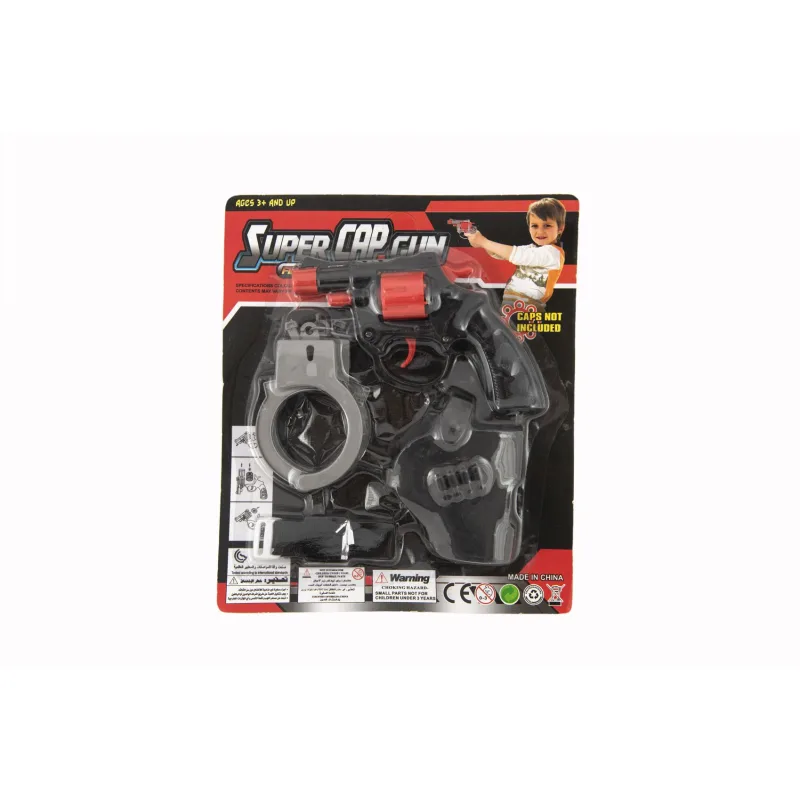 Teddies Pištoľ na kapsle 8 rán plast 13cm s puzdrom s putami na karte