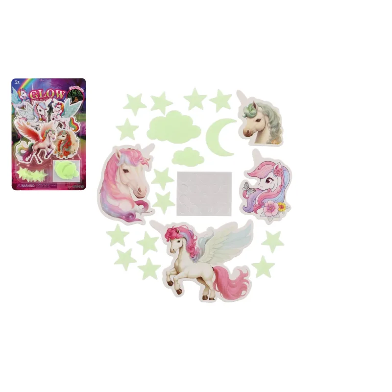 Teddies Jednorožce na stenu/stop svietiaci v tme papier/plast 2 druhy na karte