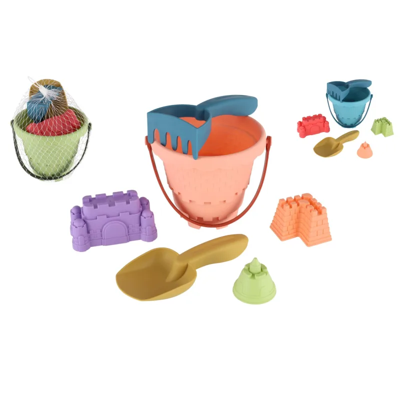 Teddies Sada na piesok plast vedro, lopatka, hrabličky, 3 formičky 3 farby v sieťke