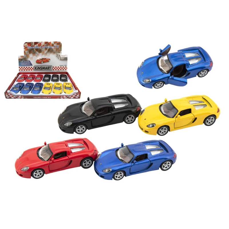 Teddies Auto Kinsmart Porsche Carrera GT 1:36 12,5cm kov/plast 4 farby na spätné natiahnutie