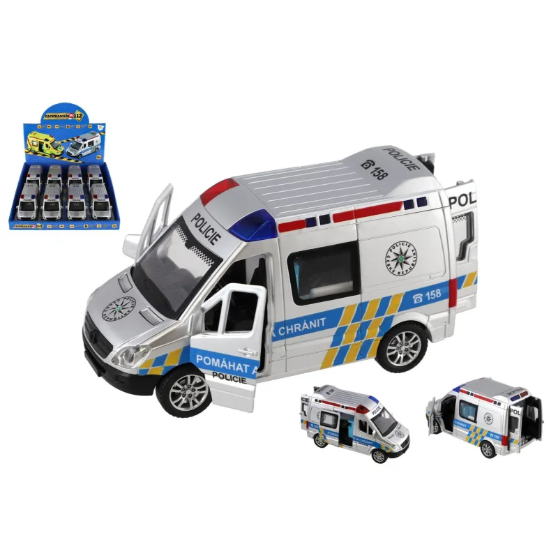 Teddies Auto policie plast 15cm na baterie se zvukem se světlem na setrvačník 8ks v boxu