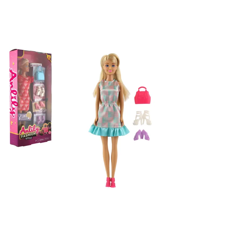 Teddies Bábika Anlily plast 28cm s módnymi doplnkami 2 farby v krabičke 15x32x5cm