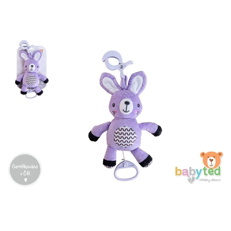 babyted Zajíček babyted natahovací hrací strojek plyš 30cm závěs na postýlku/kočárek na kartě v sáčku 0m+