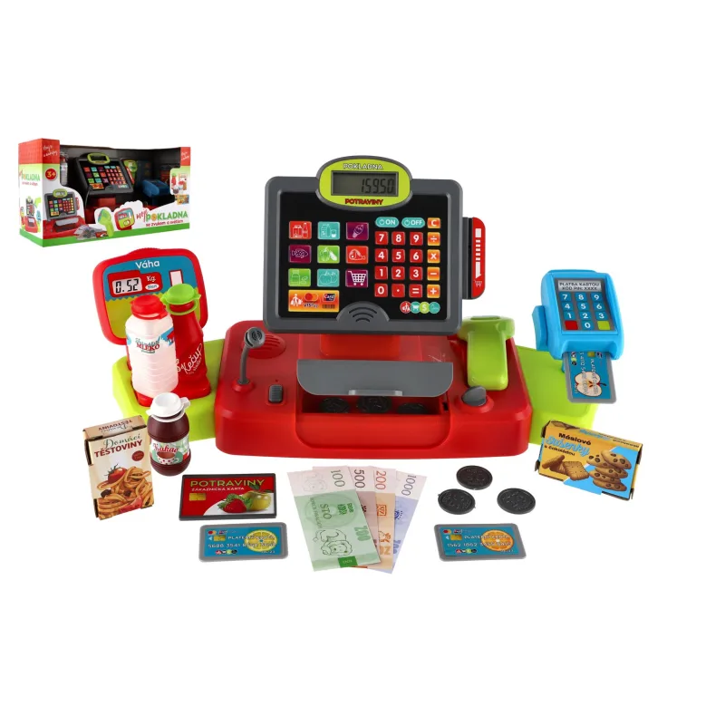 Teddies Pokladňa veľká digitálna plastová na batérie so zvukom so svetlom v krabici 48x25x18cm