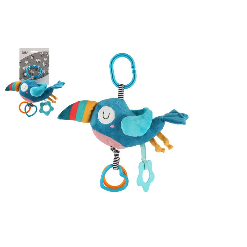 Teddies Tukan naťahovací hrací strojček hrkálka plyš 24x10cm na karte v sáčku 0+