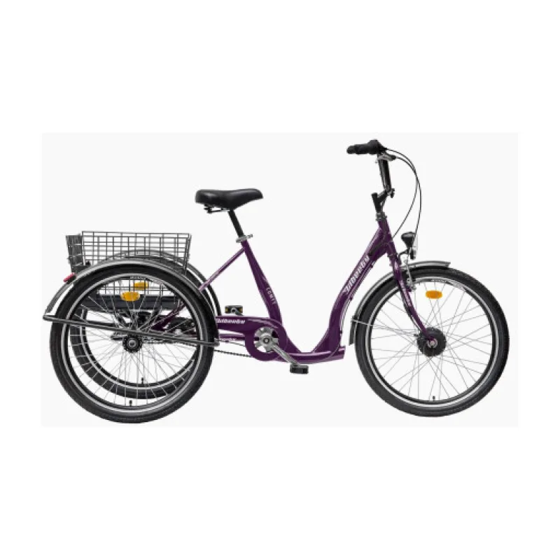 Tříkolka Liberty e-COMFY 24" 3spd. fialová 36V 10,4Ah, barevný displej, kaučuková kola