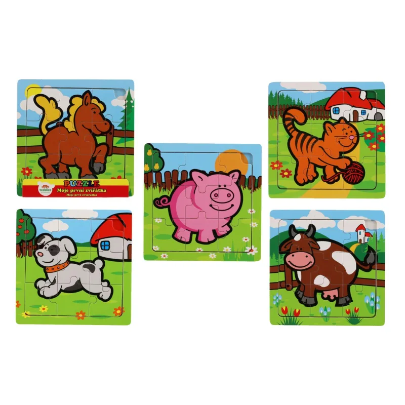 Teddies Mini puzzle drevené 9 dielikov Moje prvé zvieratká pre najmenších 15x15x0,8cm asst 6 druhov MPZ 12m+