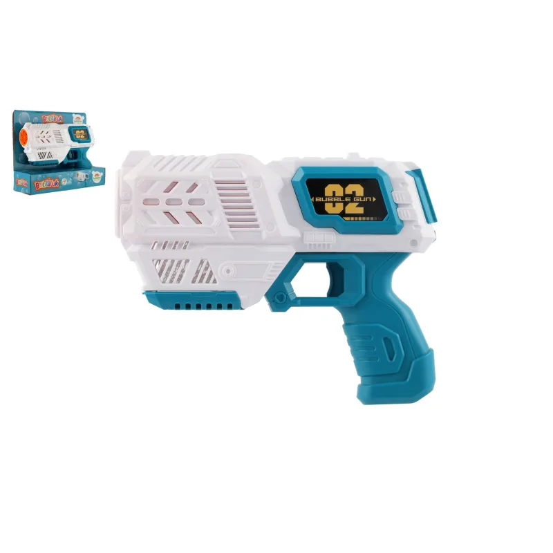 Teddies Bublifuk pištoľ s náplňou plast 19cm na batérie v krabici 21x17x7cm