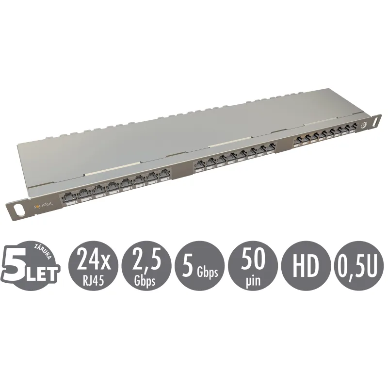 19" patch panel Solarix 24xRJ45 CAT6 STP s vyvazovací lištou 0,5U SX24HD-6-STP-SL 24000147