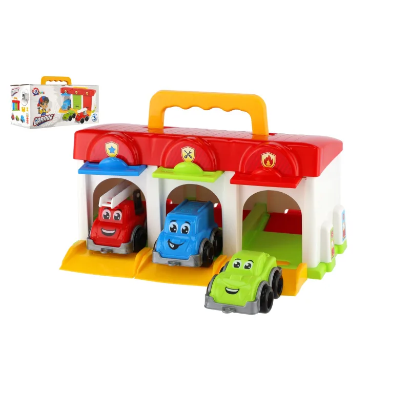 Teddies Garáž s autíčkami 3ks + doplnky plast v krabici 27x14x15cm