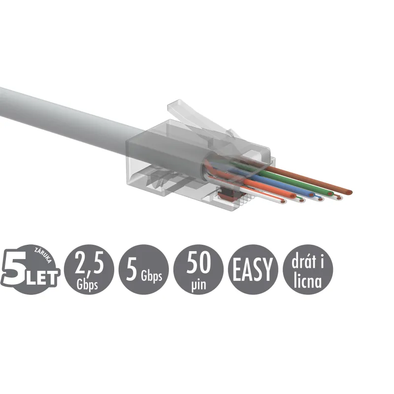 SOLARIX Univerzální EASY konektor RJ45 CAT6 UTP 8p8c na drát i licnu SXRJ45-6-UTP-EASY 100ks 11239002