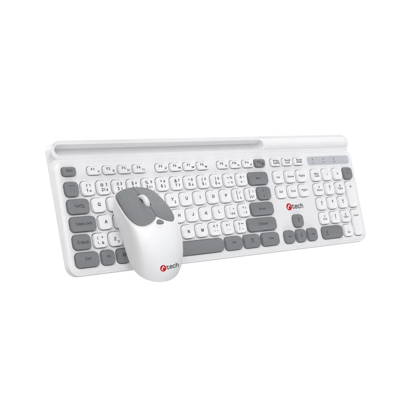 Klávesnice C-TECH Quallis WLKMC-05, bezdrátový combo set s myší, bílá, USB, CZ/SK WLKMC-05W