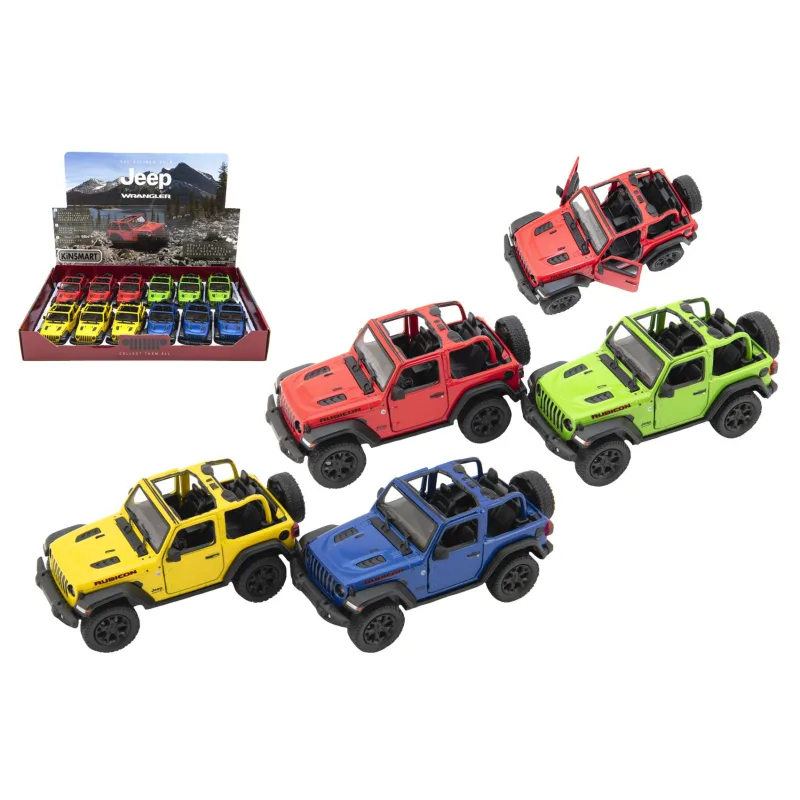 Teddies Auto Kinsmart Jeep Wrangler 2018 otvorená strecha 1:34 12,5cm kov 4 farby na spätné natiahnutie