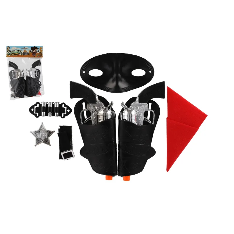 Teddies Pištoľ/kolt s puzdrom 2ks kovbojská sada plast 19cm s doplnkami v sáčku