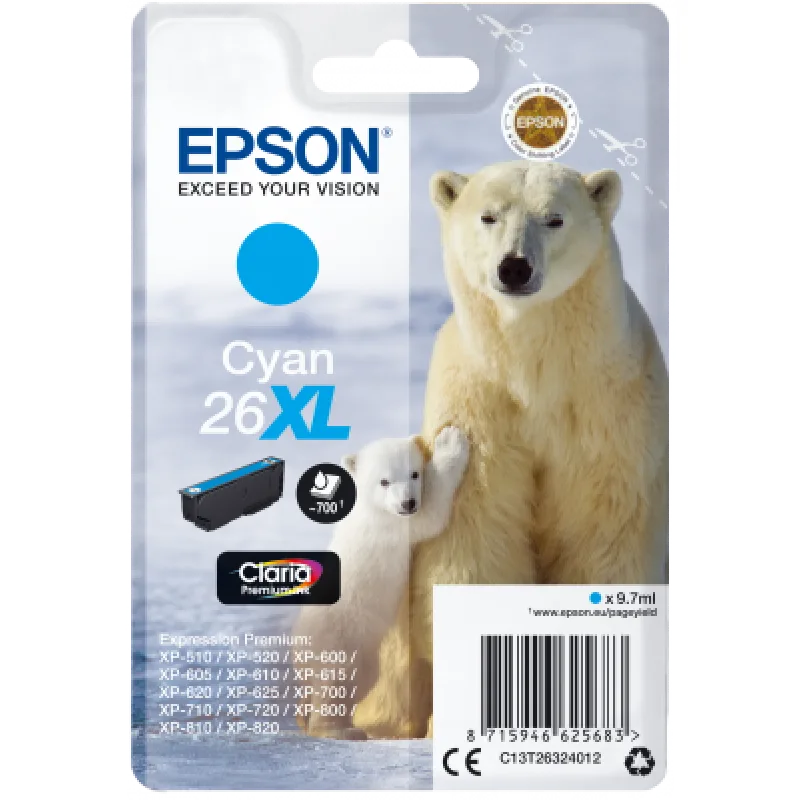Epson Singlepack Cyan 26XL Claria Premium Ink C13T26324012